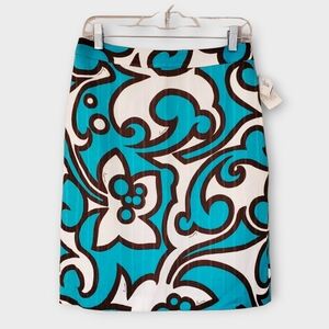 NWT Milly of New York Pencil Skirt Cotton Floral Sz 6 White Brown Turquoise $225